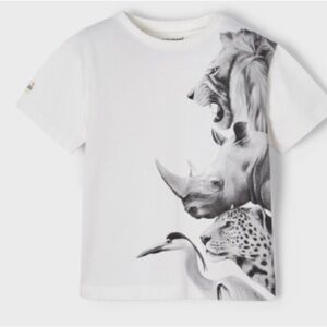 Size 6 Boys Mayoral White Tee with Safari Animal Print